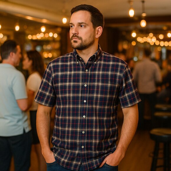 Tommy Hilfiger Mens 100% Cotton Red White & Blue Checkered Shirt - Picture 2 of 10